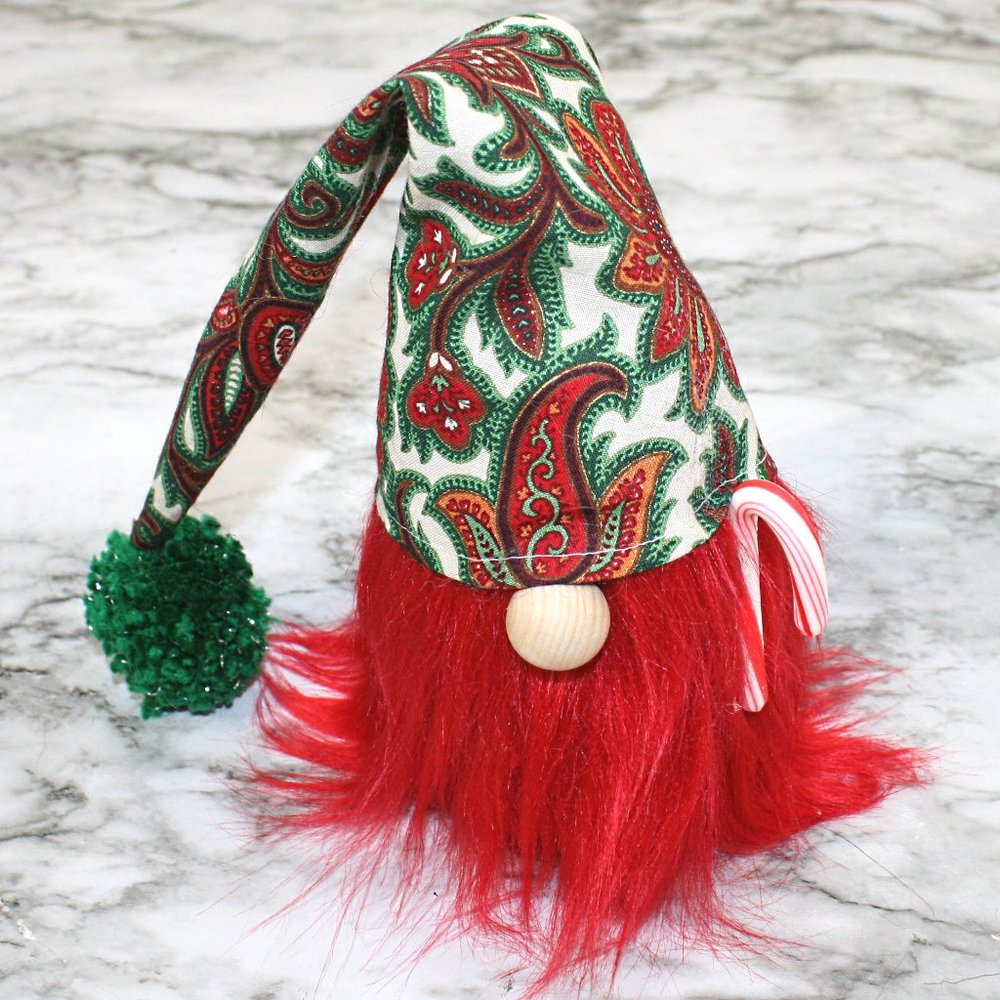 HAND CRAFTED Gnome Red Christmas Air Freshener Cover Decor - White Paisley Hat